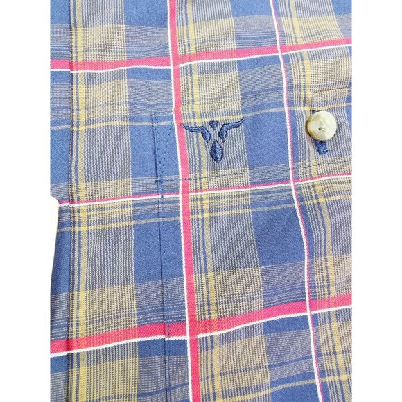 Wrangler 20X Mens Medium Navy Brown Red Check Embroidered Neck Pocket Logo NWT - Picture 9 of 11